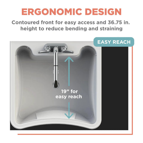 Top view of an All In One Freestanding Utility Sink with Pull Out Faucet, ergonomic design for easy reach in laundry setup.