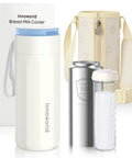 No Mess Hassle On The Fly Breast Milk Cooler, 11 oz bottle, stainless steel canister, insulated travel bag.