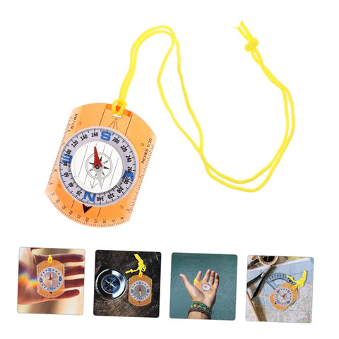 Orienteering Compass Pointer For Outdoor Navigation And Survival Hike Ready Compact Hiking Tool with yellow cord.