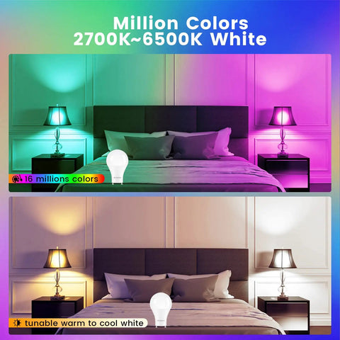 Bedroom with GU24 Color Changing Smart Light Bulbs With Alexa And Google Assistant, 10W 900LM RGBCW LED Bulbs, color changing effect