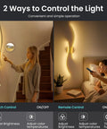 Battery Operated Wall Sconces Set Of Two Cordless LED Lights With Remote, dimmable, shown with touch and remote control in use
