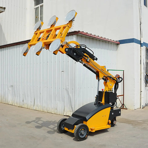 Heavy Duty Mobile Hydraulic Glass Vacuum Lifter with robust suction cups for large glass and stone panels, outdoor construction ready.