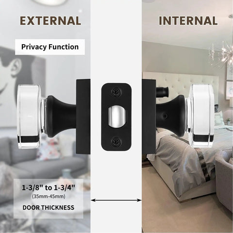 Keyless Privacy Glass Door Knob In Sleek Matte Black With Vintage Crystal Finish For Bedroom And Bathroom Doors Interior Door Knobs With Push Button Lock Heavy Duty Yet Elegant Glass Hardware.