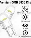 30 Pack 194 LED Bulbs T10 Wedge COB Ultra Bright 6000K Cool White For License Plate, Interior, Dashboard And Dome Lights