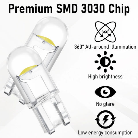 30 Pack 194 LED Bulbs T10 Wedge COB Ultra Bright 6000K Cool White For License Plate, Interior, Dashboard And Dome Lights