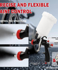 Premium Lvlp Gravity Feed Spray Gun With Interchangeable 1.3 To 2.0 Mm Nozzles And Integrated Air Regulator showing detailed paint control settings.