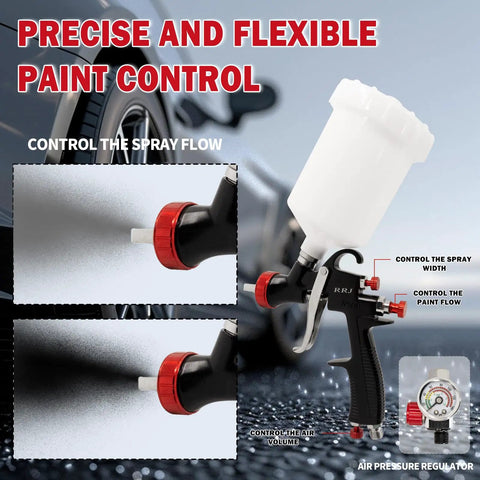 Premium Lvlp Gravity Feed Spray Gun With Interchangeable 1.3 To 2.0 Mm Nozzles And Integrated Air Regulator showing detailed paint control settings.