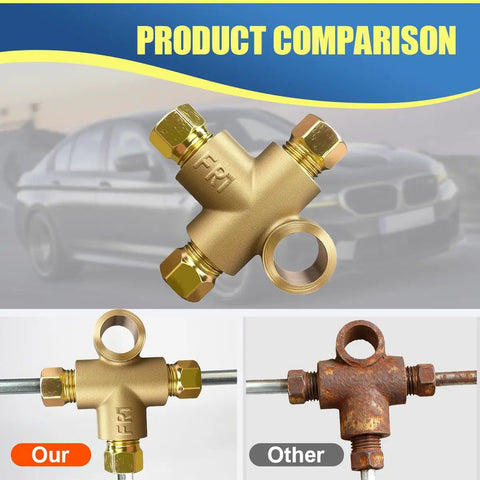Three Way T Shape Brake Tee Inverted Female Tees Replacement Elbow Connector With Three Male Nuts M10 Universal Auto Brake Line Tee Fitting For Three Sixteenth Inch Pipe 10mm Pack Of 2 brass brake tee comparison, our vs rusty other