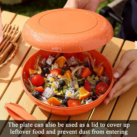 Lightweight Six Piece Camping Mess Kit With Nesting Bowl Plate Cup Spoon Fork Knife And Carry Bag for picnic meals