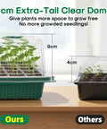 Comparison of two seed trays, showing Seed Starter Tray With Grow Light 2 Pack 80 Cell Seedling Kit with taller 9cm dome on left.