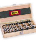 16 Piece Forstner Bit Set With High Carbon Steel Bits In A Sturdy Wooden Case A Real Workhorse For Clean Pocket Holes Angled And Flat Bottom Holes Two Cutter Design For Maximum Chip Removal And Smooth Drill Performance in open wooden box