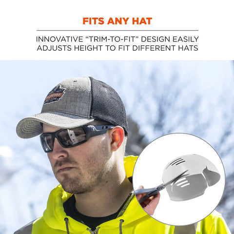 Man wearing a cap with Lightweight Universal Safety Bump Cap Insert That Fits Any Baseball Hat With Trim To Fit Design Breathable Polyethylene Shell