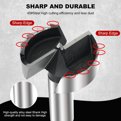 Premium 12 Piece Forstner Bit Set Crafted From Hardened High Speed Steel Precision wood drilling tools sharp edges cutting detail