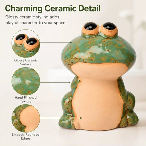 Slick Ceramic Frog Toilet Bolt Covers 2 Pack With Universal Screw Caps For Instant Bathroom Glow Up. Glossy ceramic frog detail.