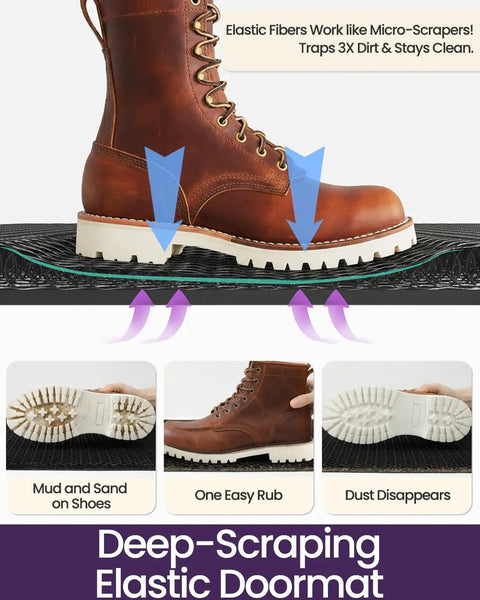 Elastic fibers on mat scrape dirt off boots, illustrating Colorful Floral Front Door Mat 17x30 Outdoor Entrance Doormat Slip Resistant Dirt Trapper.