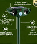2 Pack Ultrasonic Animal Deterrent Devices For Outdoor Gardens Solar Powered Motion Sensor Safe Humane Sonic Fortress Pro Garden Shield For Squirrels Raccoons Rabbits Foxes Skunks Cats And More IP65 Waterproof solar stake with sensor