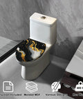 Toilet Seat Replacement Slow Close Elongated for Bathroom with artistic black and gold marble design on molded MDF.