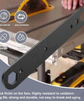Close-up of N506977 Table Saw Wrench Spanner Set, black spanner tool with hex head designed for easy blade swaps on saws.