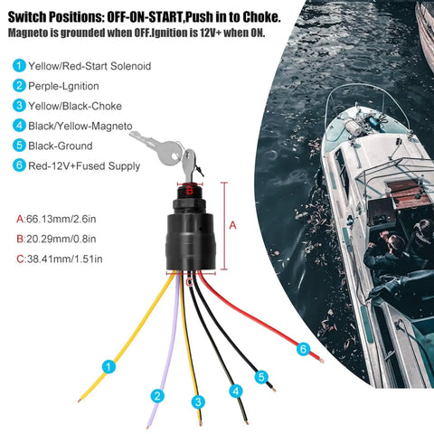 Boat Ignition Key Switch For Mercury Outboard Remote Control Box 3 Position Off Ignition Start 6 Wire Push To Choke