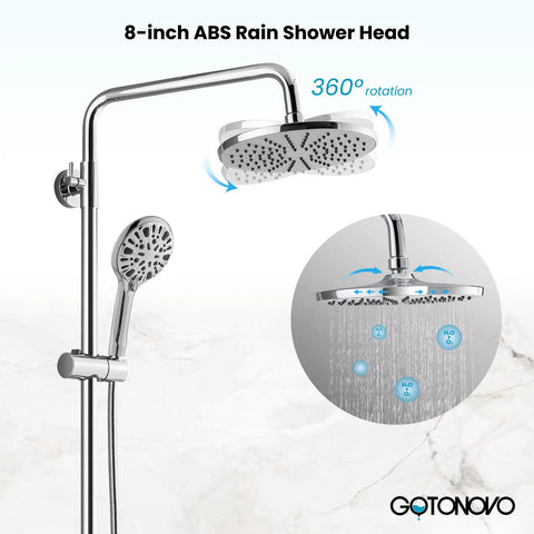 Thermostatic Shower Faucet Exposed Bathroom Setup With 8 Inch Round Wall Mounted Shower Head And ABS Handheld Sprayer
