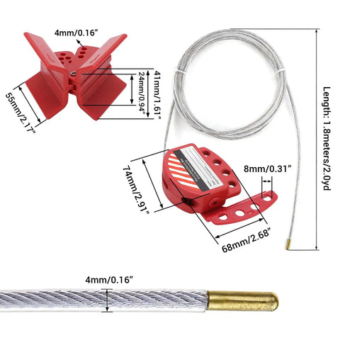 Heavy Duty 1.8M Adjustable Cable Lockout Fits 4 Locks, 4mm cord and red ABS housing for secure group padlock operations.