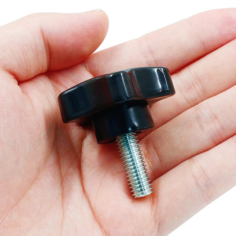 Black plastic hand-tightening clamping knob with metal threaded bolt for umbrella base M8x20mm