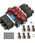 Timunr 3-spool hydraulic solenoid valve, 12V DC, 7/8-14 inlet/outlet, 3/4-16 ports, with mounting hardware