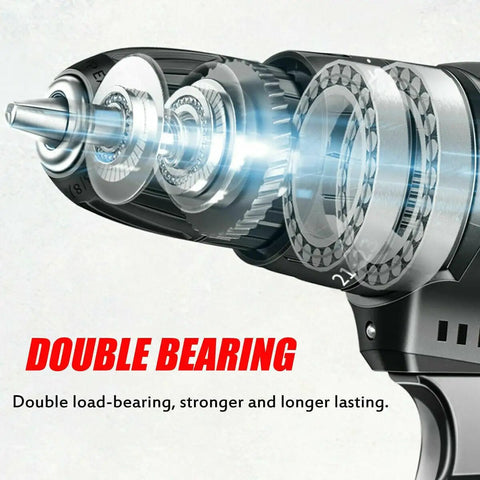 Close-up of Badass 18V Cordless Drill And Hammer Driver Set Featuring A Fast Brushless Motor Up To 90Nm Torque 4500 Rpm with double bearings.