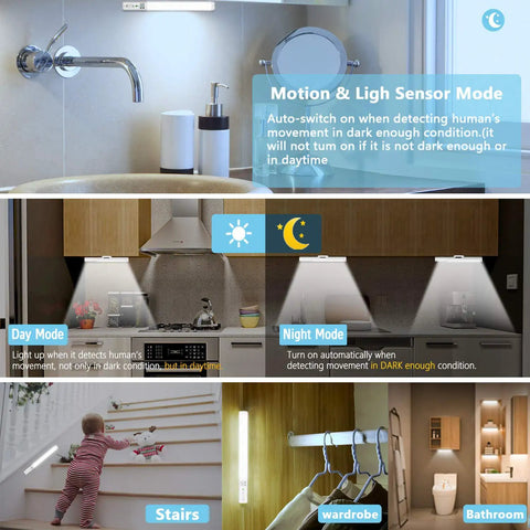 Stick On LED Closet Lights With Motion Sensor, 21 High Brightness LEDs, battery-powered under cabinet lighting for kitchens