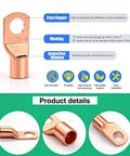 Battery Cable End Lugs 130 Pcs Copper Ring Terminals and Heat Shrink Connectors for AWG 2 4 6 8 10 12 14 16 Gauge detail view