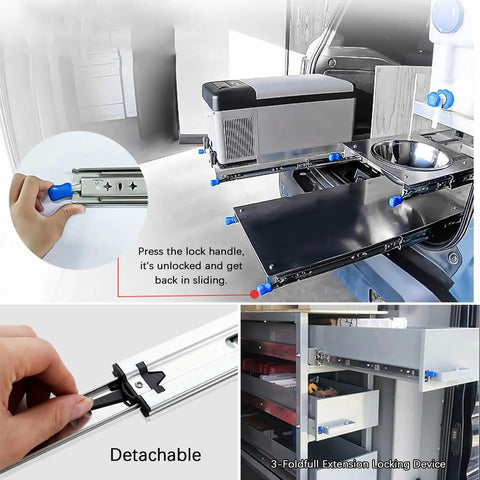 Heavy Duty Full Extension Drawer Slides With Side Mount Rails For 300mm 550mm And 1200mm Lengths with locking mechanism detail