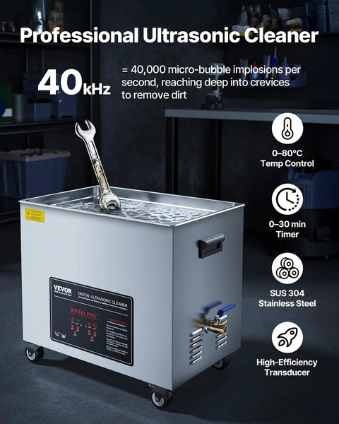 50L Ultrasonic Cleaner With Digital Display And Cleaning Basket 840W Industrial Stainless Steel Cleaning Machine On Wheels