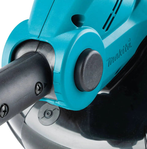 Close-up of 18V Cordless String Trimmer With 180 Degree Rotating Head Converts To Edger, Telescoping Shaft Extends.