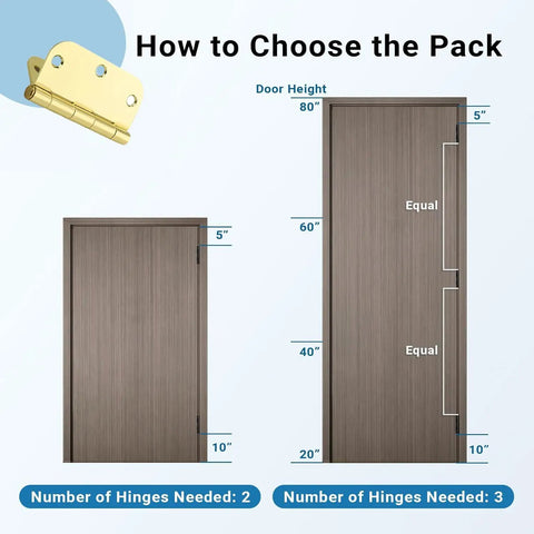 How to choose the pack for Heavy Duty 3.5 Inch Brass Door Hinges With Brushed Golden Finish And Set Of Three Solid Interior Exterior Hardware Pieces.