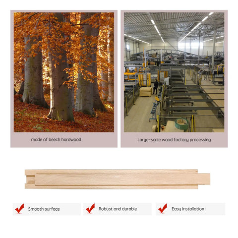 Premium Quality Undermount Drawer Slides Solid Beech Wood Center Mount Track 17 Inch with beech wood processing images.