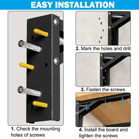 Installation steps for 24 Inch Floating Shelf Bracket Set For Garage Heavy Duty Folding Wall Mounted Collapsible Shelves Max Load 330 Lb Pack Of 4