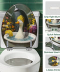 Elongated Toilet Seat Resin for Bathroom featuring a decorative duck design in a bathtub with flowers.