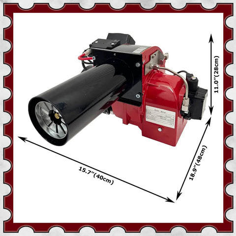 Heavy Duty Single Stage Burner Light Oil Heater Featuring Kickstart Automatic Ignition For Industrial Boilers Kilns And Textile Setup in black and red, side view.