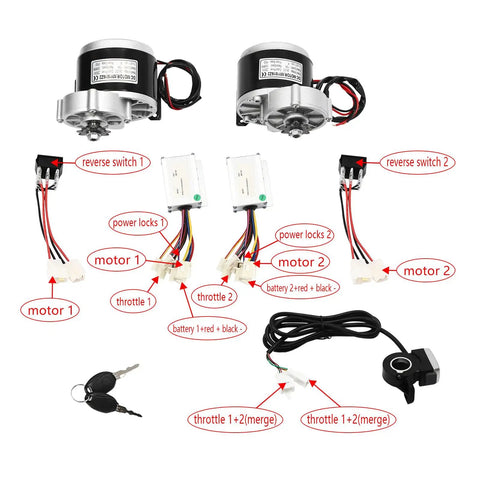 10 Inch Motor Drive Air Wheel Conversion Kit With 250W 24V Electric Cart Scooter Motor, wires and components displayed.