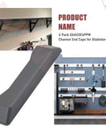 Image of a 4 Pack Channel End Caps For Gladiator Track System Tough Durable End Covers That Protect Sharp Track Edges Hide Rough Corners And Keep Your Rails Looking Slick Easy Screw In Install GAACGE4PPM next to installed garage wall rail system.
