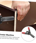 Check Out This Awesome Cabilock Mini Rivet Gun Set Manual Tool Kit For Serious DIYers Who Need A Durable Riveter Machine That Sets Rivnuts Perfectly In One Quick Stroke With Its Ergonomic Design. Manual black riveter clamping dark wood panel for DIY furniture repair