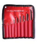 Premium 9-Piece Steel Round Head Punch Set For Guns with Multi Size Grip Roll Pins And Hollow End Starter Chisels To Disassemble Fast Safe Tool Kit, 9 pc roll pin pouch