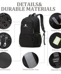 Image of black Lightweight Packable Travel Backpack 30L For Men And Women with waterproof fabric, anti-theft zippers, and padded straps.