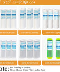 2.5 x 10 inch filter options for 10 Inch Blue Whole House Water Filter Housing With Three Quarter Inch Brass Port Air Relief Valve