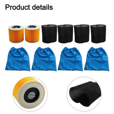Premium HePa Filter And Textile Dust Bag 6 Pack For Vacuum Cleaners features two orange filters and four blue textile dust bags.