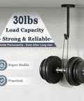 Five Pack Ceiling Hooks For Hanging Plants 110mm Stainless Steel Indoor Plant Hangers Black Matte Rust Resistant Durable Plant Brackets with dumbbell demonstrating load capacity.