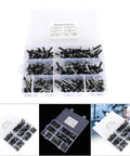 200 Piece Black Aluminum Blind Rivet Kit With 3.2mm 4.0mm 4.8mm Fasteners In A Durable Plastic Storage Box On Display