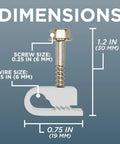 Heavy Duty Single Cable Clips With Screws Rock Solid Coaxial Clamps dimensions showing 1.2" height and 0.75" width.