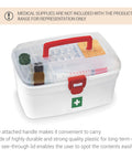 Two white Milton first aid boxes with transparent lids, red handle and latch, green cross symbol.