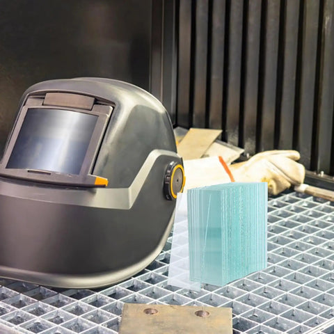 100 Pack Premium Glass Welding Helmet Lenses With Crystal Clear View For Cutting And Grinding Provide Superior Eye Protection And Lightweight Comfort For Serious Pros Who Need Reliable Safety Gear Everyday next to a welding helmet.